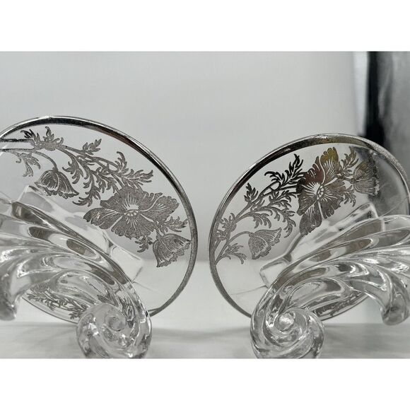 Vintage Set Of 2 Crystal Clear Glass Baroque Candle Holder Single Light Silver‎ - Picture 5 of 11